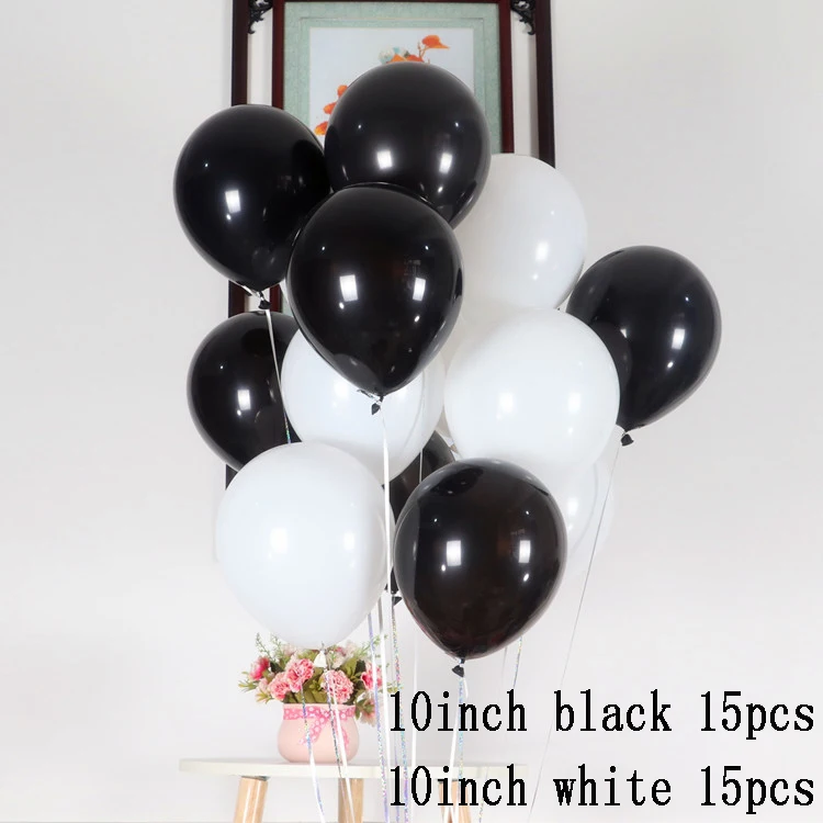 black white 30 шт., 10 дюймов латексные шары, зеленый, розовый и белый цвет, воздушные шары одежда для свадьбы, дня рождения украшения 3 смешивание цветов латексных шаров - Цвет: black white