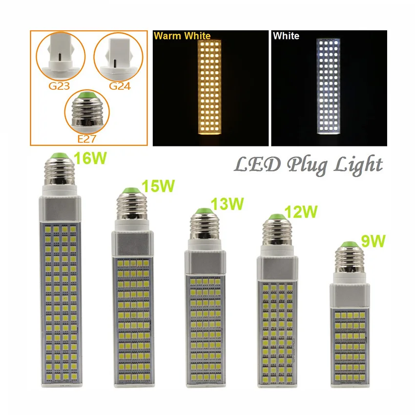 

9W/12W/13W/15W/16W E27 G23 G24 LED Horizontal Plug Light Spotlight Bulb Lamp Light SMD5050 AC85-265V White/Warm White Hot Sale