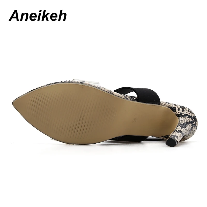 Aneikeh/женские босоножки из ПВХ+ эластичной ткани; обувь на высоком каблуке с открытым носком и ремешком на щиколотке; модные летние женские туфли-лодочки для вечеринок