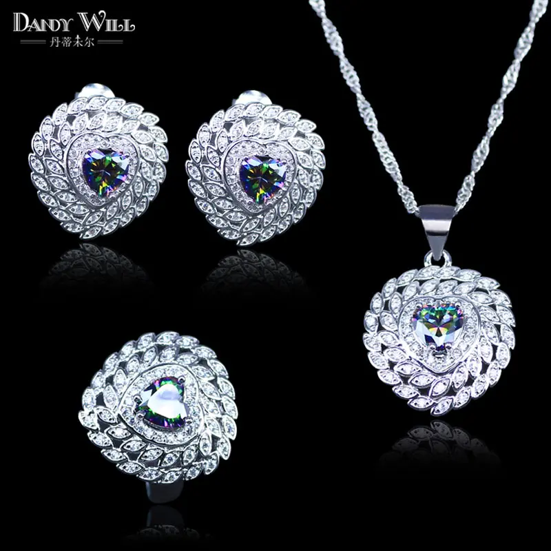 Женский ювелирный комплект из колье сердца и кольца|bridal jewelry|zirconia jewelryjewelry set 925 |