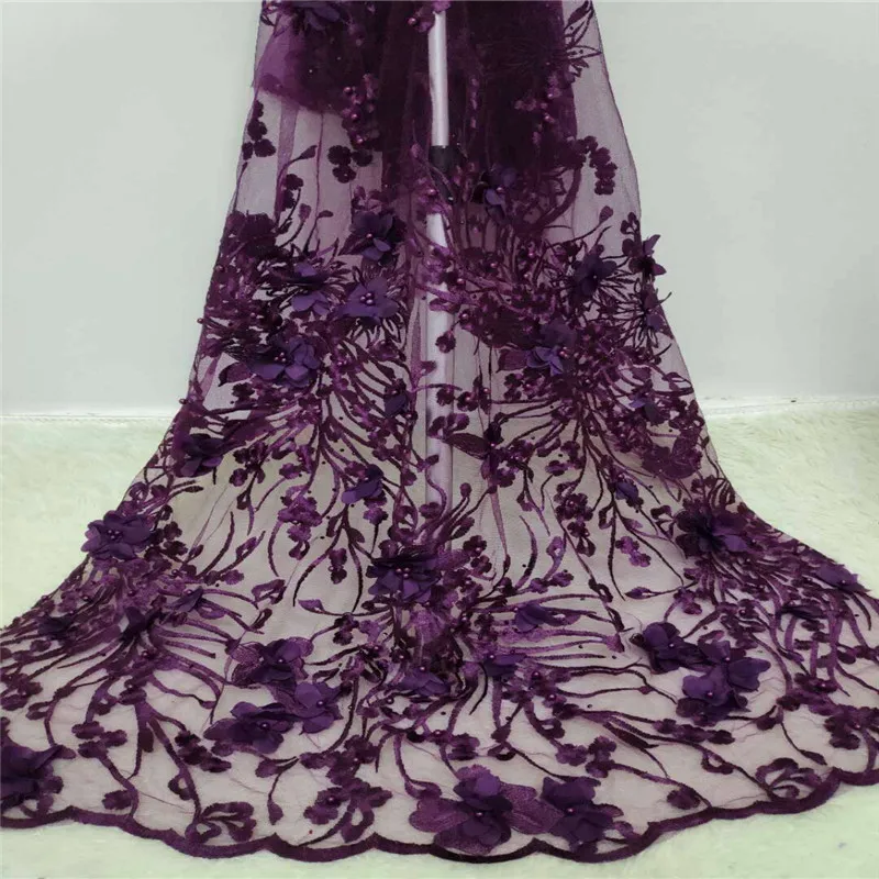 Onion Color French Nigerian Lace Fabrics High Quality red 3D African Laces Fabric Wedding beads Tulle | Дом и сад