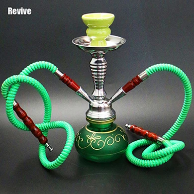 green two hoses Восстанавливающий стеклянный наргиле кальян набор черный кальян полная керамическая чаша для курения chicha 28,5 см шланг для водопровода наргиле ваза для цветов C2 - Цвет: green two hoses