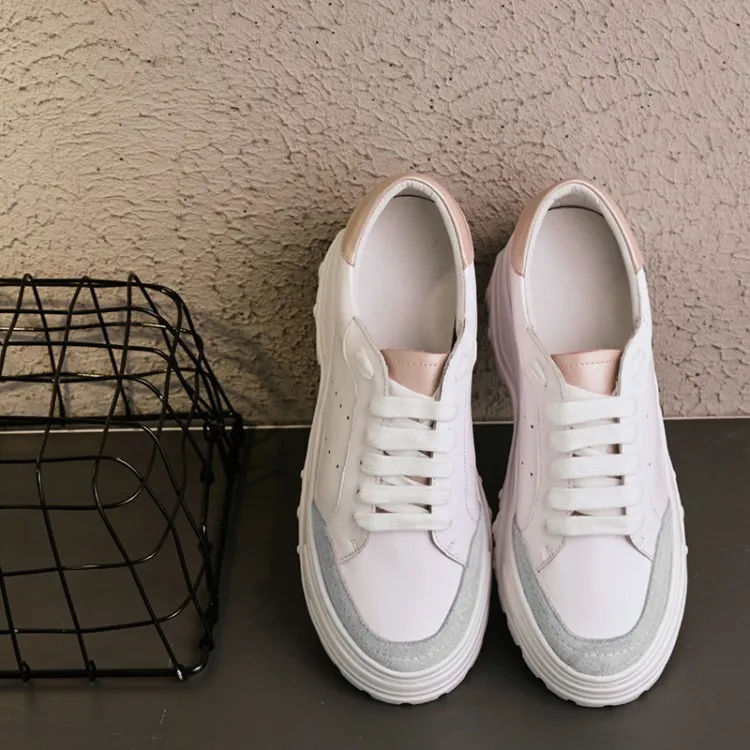 

2019 Women Flat shoes Platform sneakers Shoes Real cow leather Thick bottom sneakers Woman Casual Shoes Lace up Flats creepers