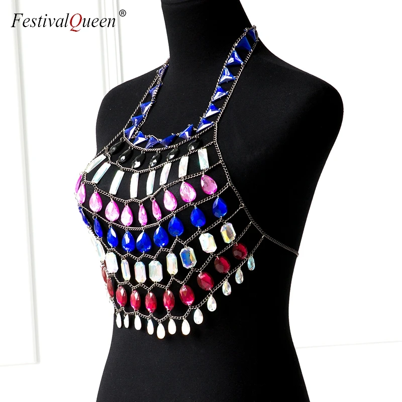 FestivalQueen boho, искусственный кристалл, драгоценный камень, Топики, женские, сексуальные, открытые, пляжные, блестящие, с блестками, Холтер, ручной работы, вечерние, короткий топ