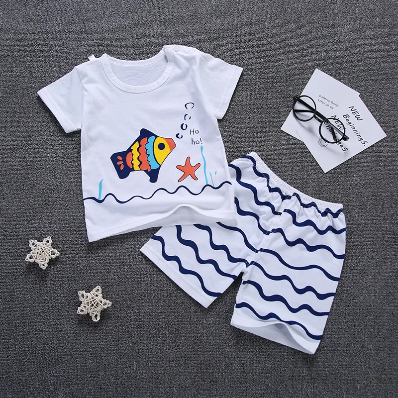 Baby Boy Girl T Shirts Sets Children Clothes Summer Boys Print Cotton Shorts 2 pcs Kids Girls Shirt | Детская одежда и обувь