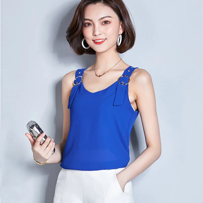 zjaiss Summer Shirt Women Blouse And Sleeveless Female Blouses 2019 New Korean Fashion White Ladies Chiffon Top |
