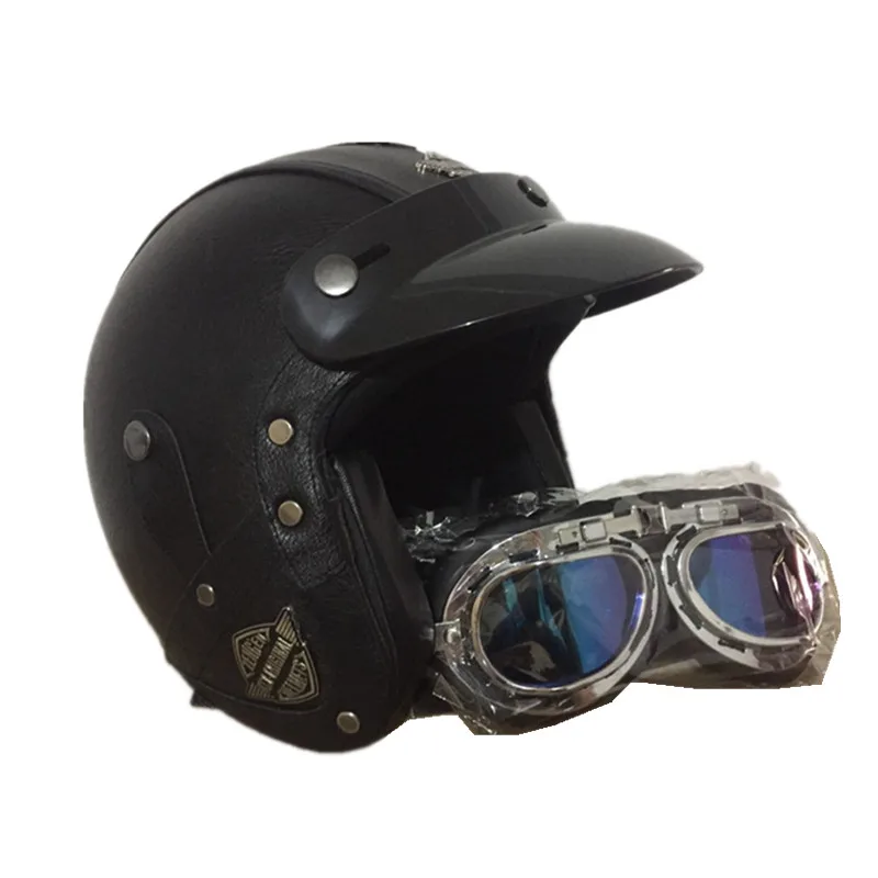 Винтажный мотоциклетный шлем ретро из искусственной кожи с открытым лицом