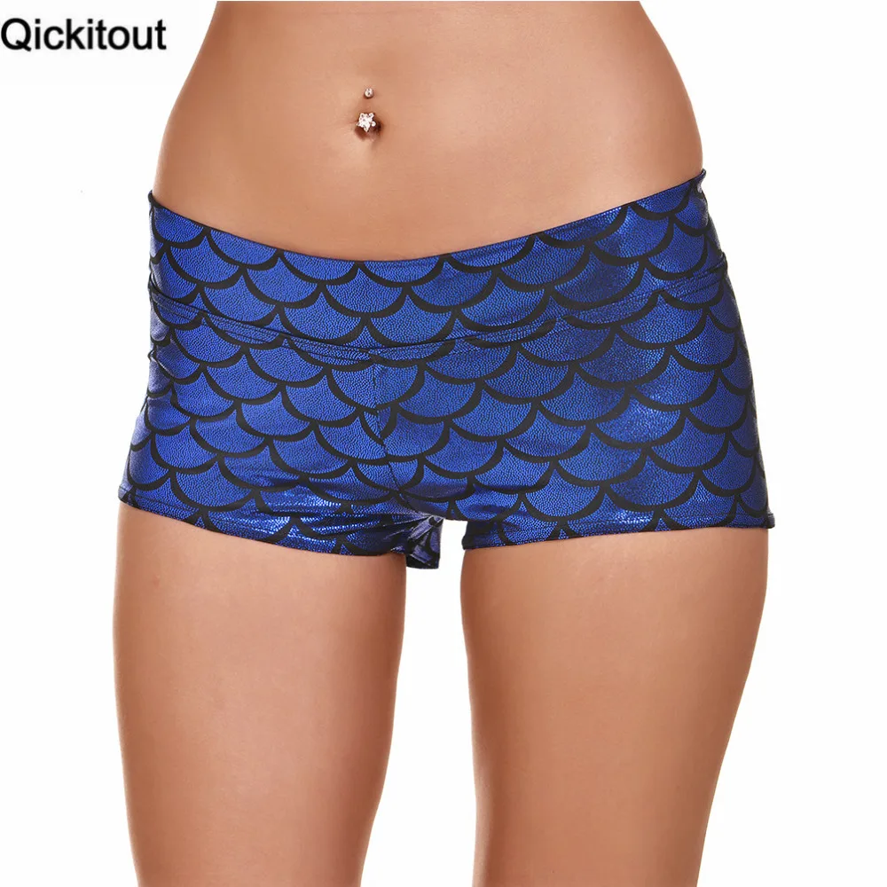 Шорты Qickitout 2016 сексуальные женские модные эластичные шорты темно синие чешуя