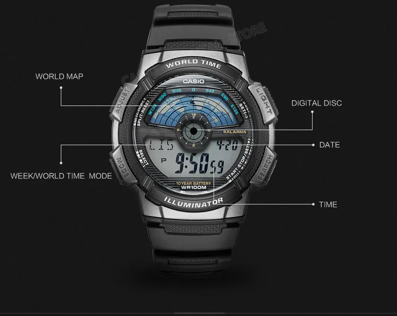 CASIO Watch AE-1100W-1A Цифровой Мужчины Лучшие Продажи Силиконовый Ремешок Мужчины Спортивные Часы Водонепроницаемые Relogio Masculino Плавать Вселенной Время