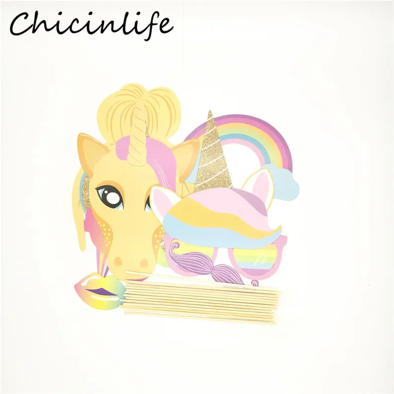 Chicinlife 13 ⑤ пакет Радужный Единорог смешной реквизит для фотографий на палочке