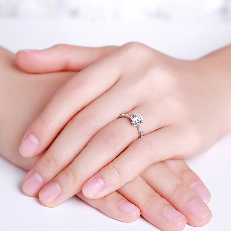 Genuine 14k White Gold 0.17carat Round Diamond Engagement Ring H Color I1 Clarity Classic 6-Prongs Setting With Accents For Lady | Украшения