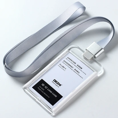 white silver set DEZHI-абсолютно новые бизнес ID IC Держатели карт для офиса, красочные один держатель Бейджа, держатель Бейджа с полосой шнурок, логотип на заказ - Цвет: white silver set