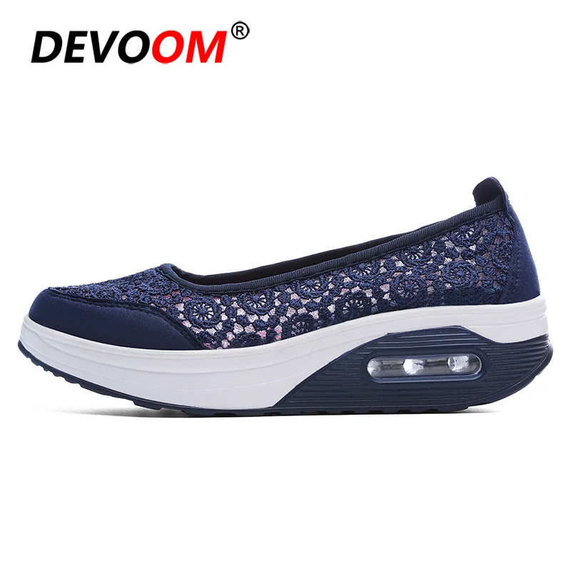 Navy Blue Женская прогулочная обувь; сетчатые Сникеры на воздушной подушке; женская обувь для работы на плоской подошве; спортивная обувь без застежки; женская обувь; zapatillas mujer - Цвет: Navy Blue