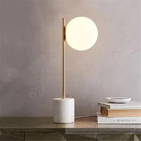 Post-modern Marble Base Led G9 Table Lamp for Foyer Bedroom Bar Glass Ball Gold Iron Illuminare Lighting Fixture Desk Lamp 2350