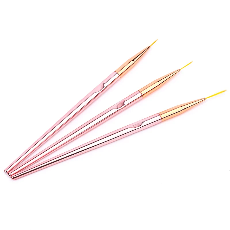 3pcs/set Rose Gold Nail Art Line Painting Brushes Metal Handle Thin Liner Drawing Pen DIY UV Gel Tips Design Manicure Tool Kits images - 6