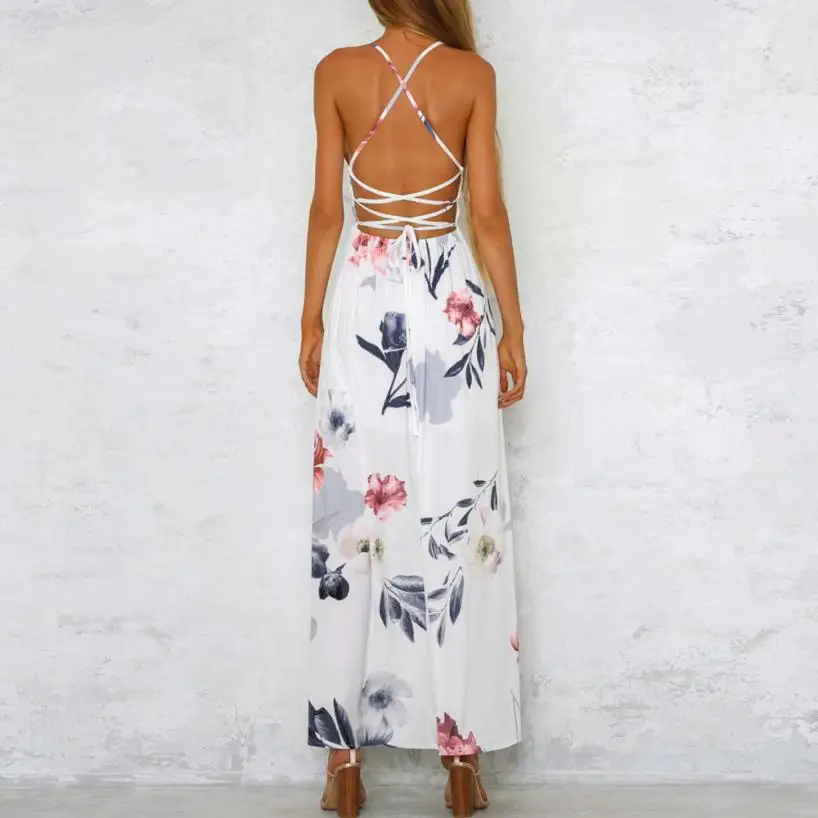 Прямая поставка женское платье с открытой спиной в стиле бохо длинное без