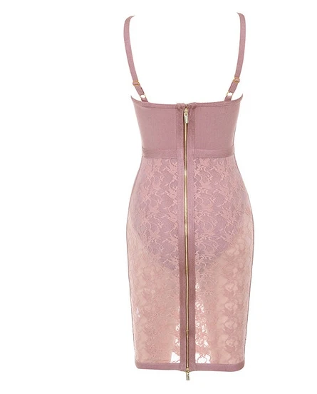 Оптовая продажа Бандажное платье розовое кружевное прозрачное сексуальное