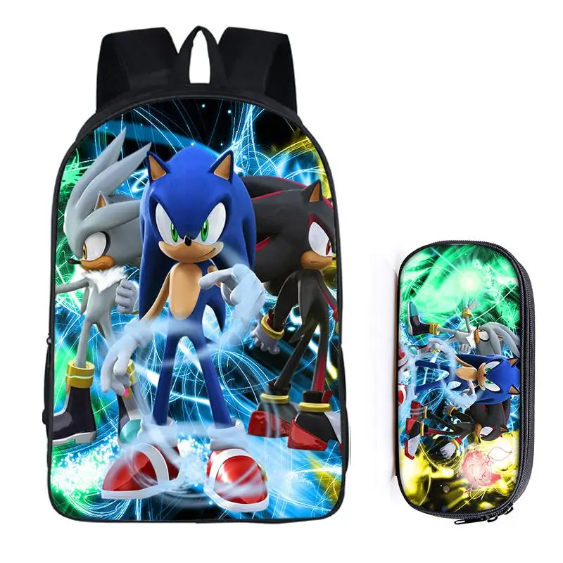 2Pcs Sonic 29 16 дюймов Mario Bros Sonic the Hedgehog, школьная сумка для детей, рюкзак для мальчиков, детские школьные наборы, сумка-карандаш, школьная сумка для малышей - Цвет: 2Pcs Sonic 29
