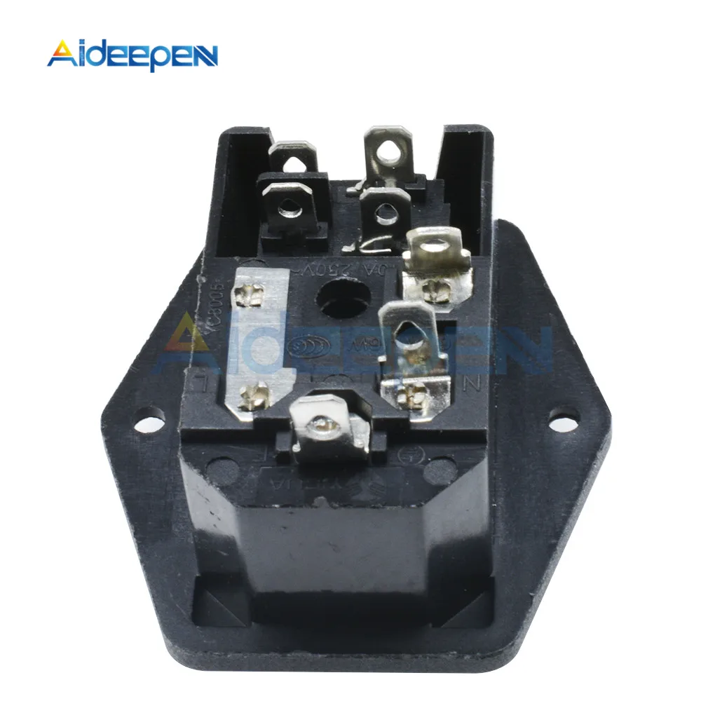 AC 250V 10A черный, красный 3-Контактный Терминал Мощность розетки выключатель с держатель предохранителя