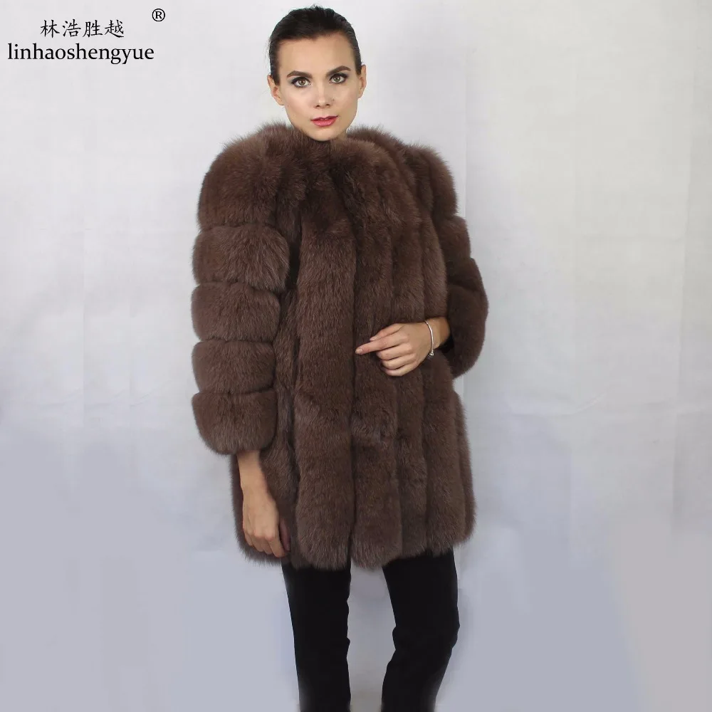 Linhaoshengyue  Fashion Fur Coat Real Fur Fox Fur Women Coat  Detachable Sleeves  Freehsipping