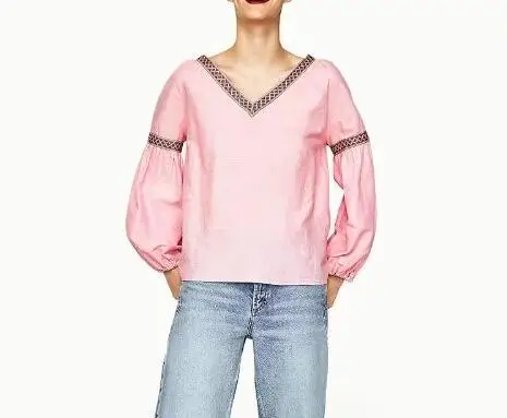 2017 Женская Ретро с длинным рукавом v-образным вырезом декорации лентой блузка