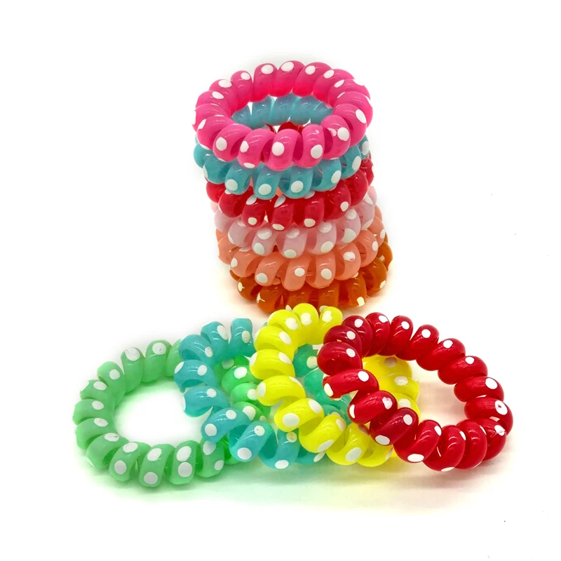 

5Pcs/Lot Size 4CM Dot Plastic Elastic Hair Bands Girls Rubber Headwear Rope Spiral Ties Gum Telephone Wire Accessory