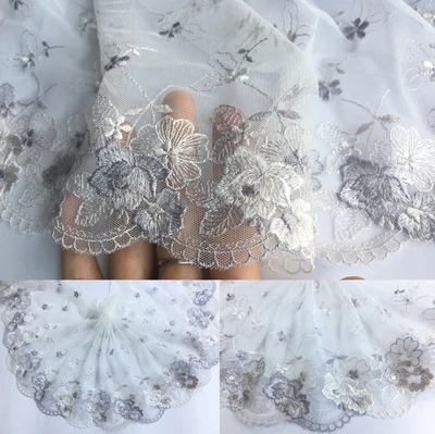 08 width 22cm 3 метра(10 м) 15-25 см серая Сетка кружевная лента с вышивкой край платья украшения одежды материал рукоделие Швейные аксессуары 886 - Цвет: 08 width 22cm