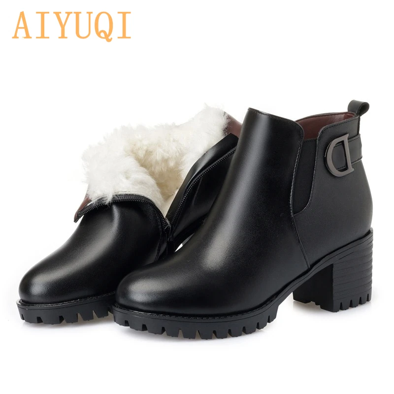

AIYUQI Women's winter shoes genuine leather women high heel boots thick wool women ankle boots big size dress Boot Female