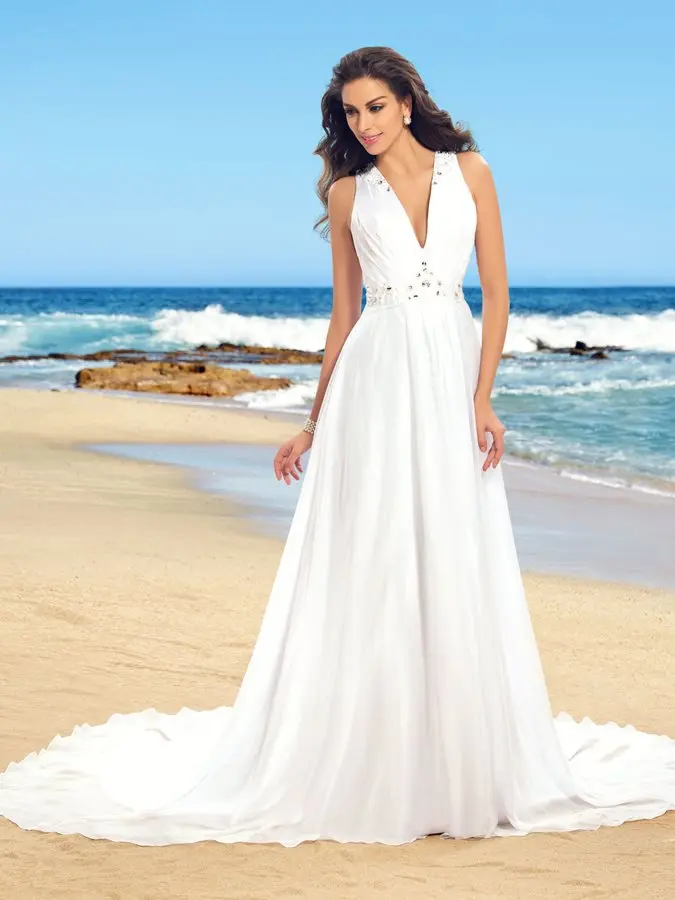 Buttoned Pleats Beading Floor Length Beach Wedding Dress 2019 | Свадьбы и торжества