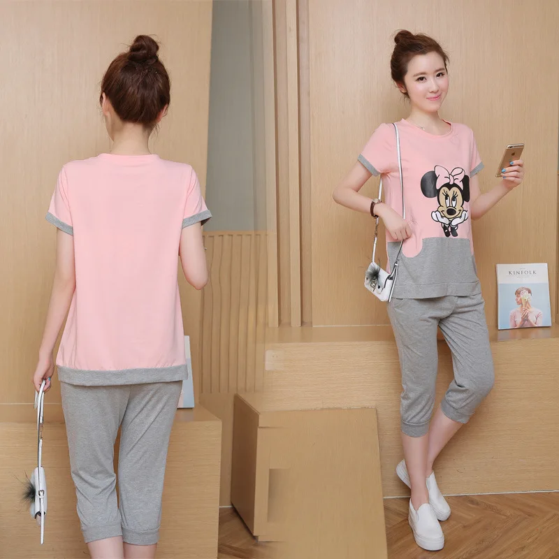 Летняя свободная футболка для беременных куртка штаны живота костюм из двух