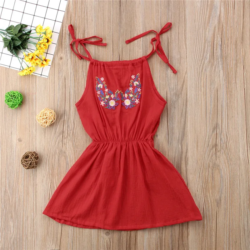 Kids Toddler Baby Girl Dress Summer Sleeveless Red Floral Cute Clothes Princess Beach Cotton Casual Girls Clothing Dresses | Детская
