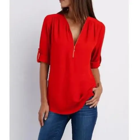 Женская Свободная шифоновая блузка повседневная однотонная черная с