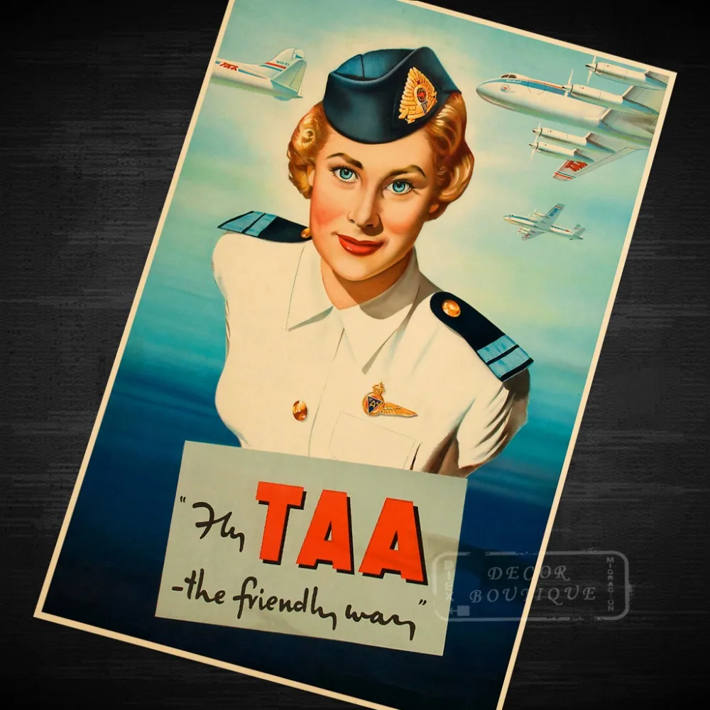 TAA Австралия красота авиакомпания стюардесса пейзаж старинный ретро постер из