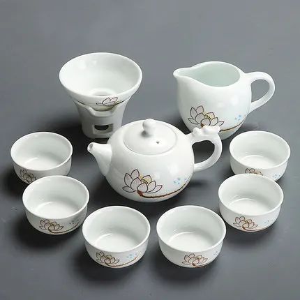 Семейная офисная керамика GaiWan полный набор белый фарфоровый Лотос чехол чайный