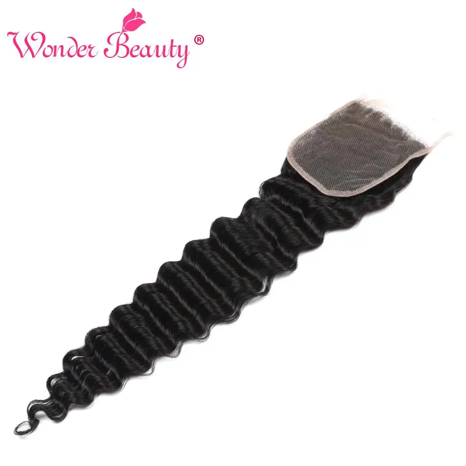 Wonder Beauty Beazilian глубокая волна 4*4 Кружева Закрытие средняя/свободная/три части не