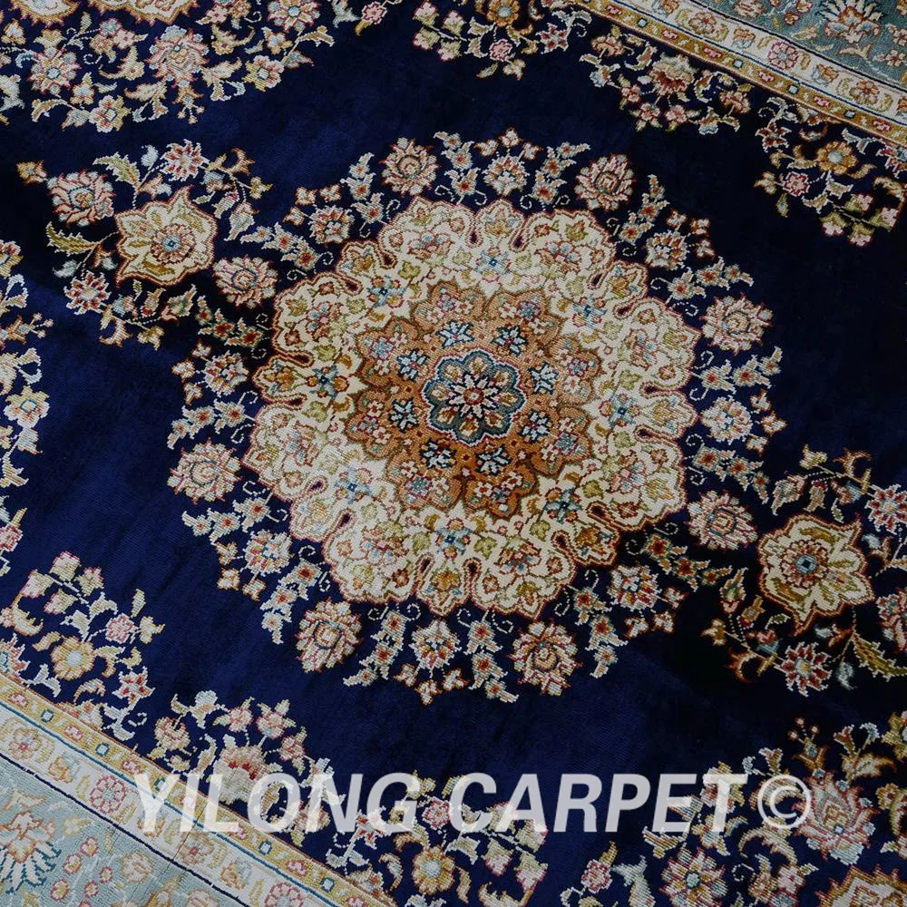 Yilong 3 5 'x 5' Тебриз ковер темно синий ручной УЗЕЛКОВЫЙ изысканный маленький
