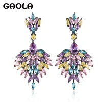 gaola new arrival fancy multicolor cubic zirconia dangle earring flower shape earrings romantic wedding jewelry gle5919y