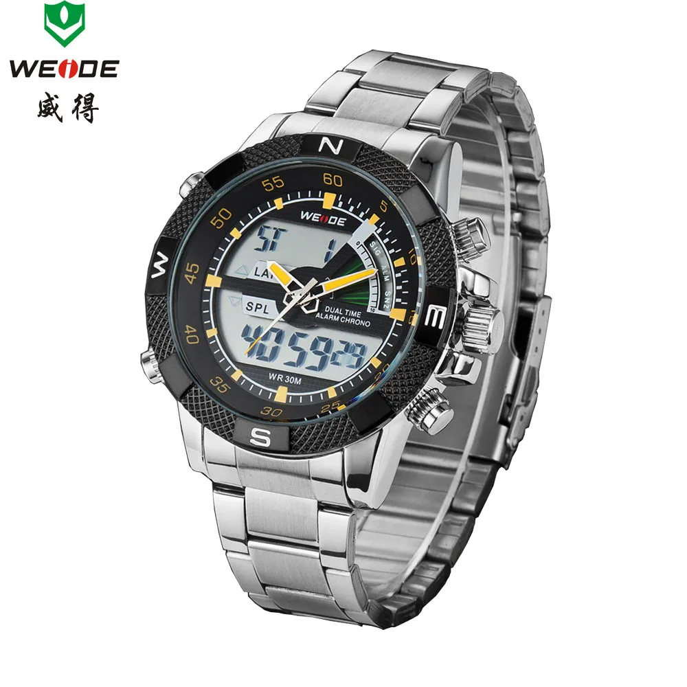 2015 WIEDE Mens Big Screen LCD Backlight Dual Time Date Alarm Stop Analog Digit Multi Function Sports Diver Watch Free Shipping | Наручные