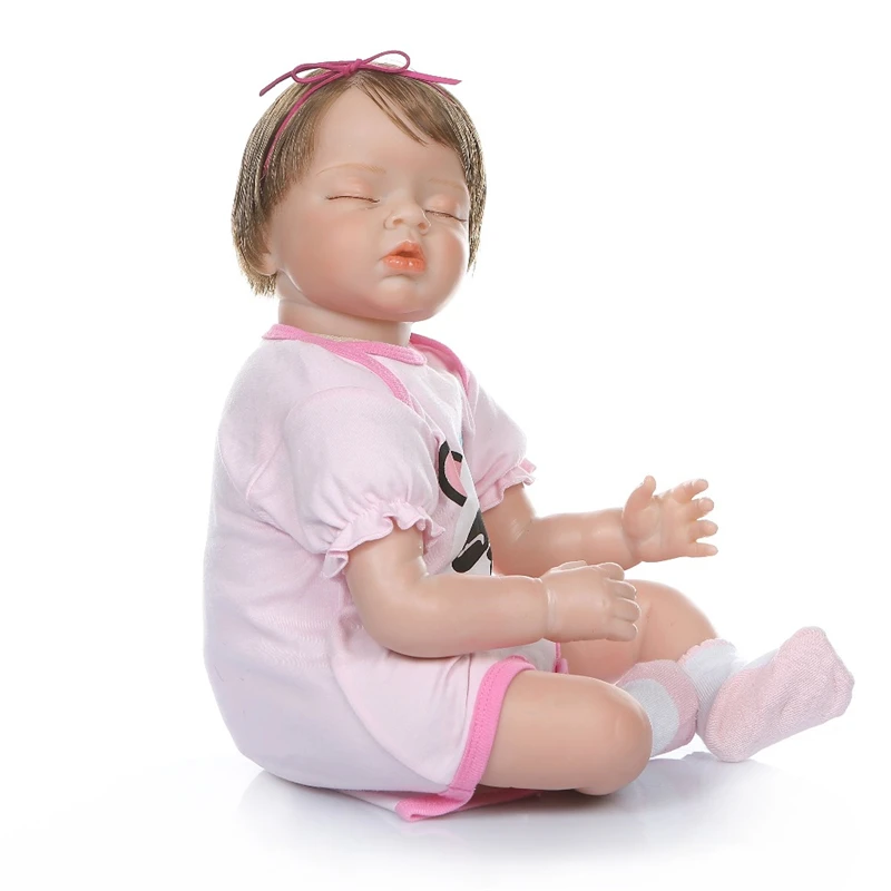 NPK 55cm Newborn Baby Doll Bebe Realistic Reborn Sleeping Girl Soft Cotton Body Rooted Hair In Panda Dress | Игрушки и хобби
