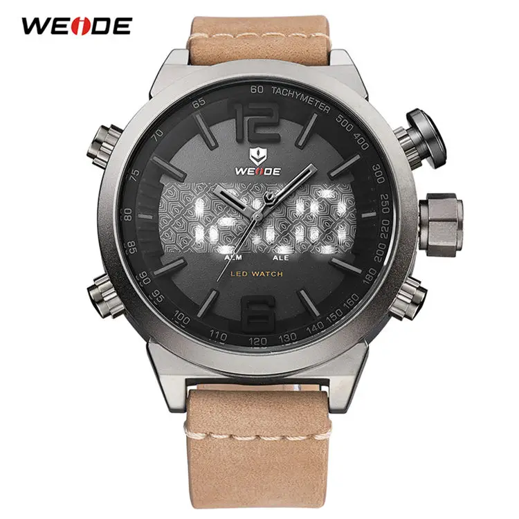 WEIDE спортивные мужские роскошные брендовые Цифровые кварцевые часы с ремешком и Т-образным кожаным ремешком, мужские военные модные наручные часы, Прямая поставка - Цвет: WH6101-4C