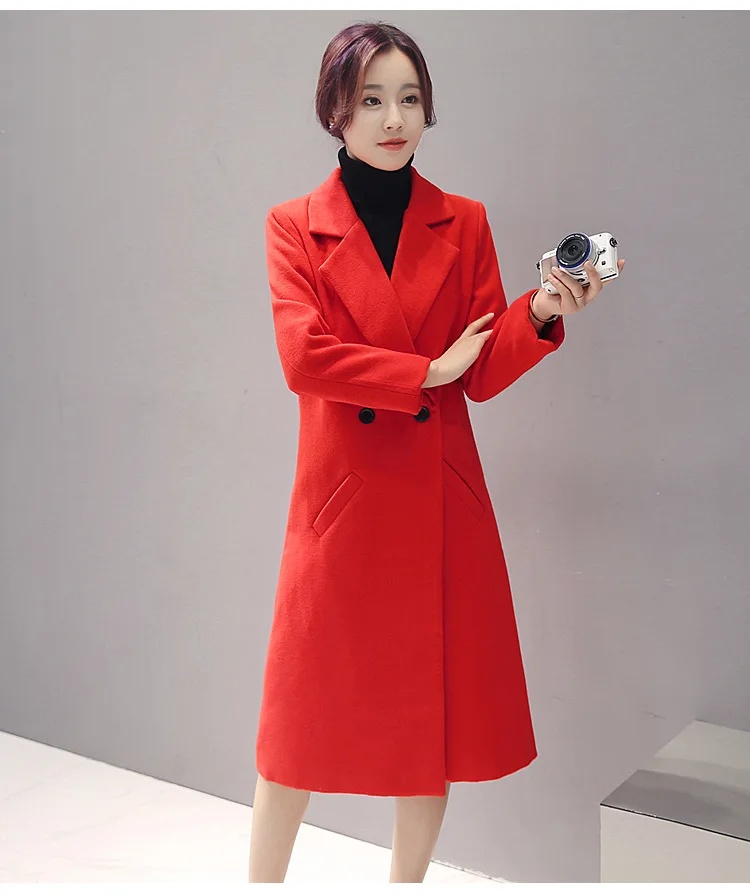 Women's Cashmere Coat 2017 New V neck Solid Trench Woolen Woman Warm Winter Jacket Overcoat Female Long Outwear Pocket|woolen coat