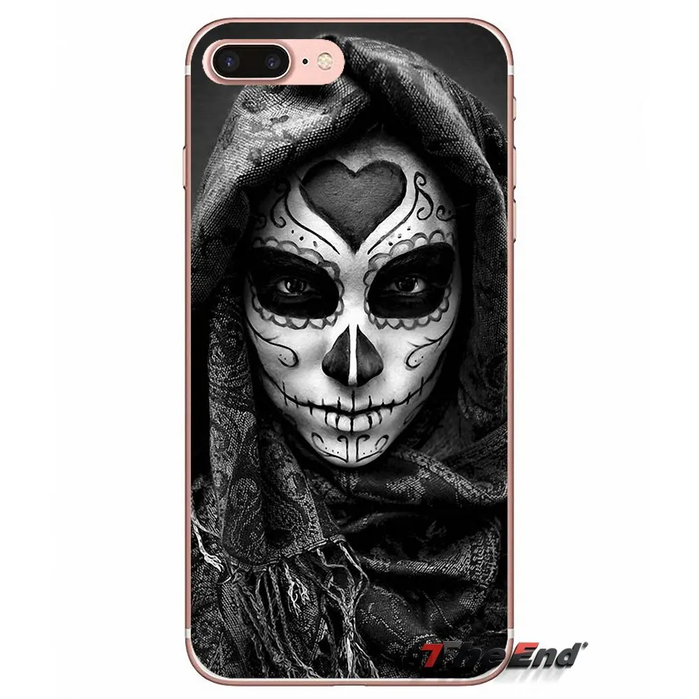 Для Apple iPhone X 4 4S 5 5S SE 5C 6 6S 7 8 Plus 6Plus 7plus 8plus Fundas Coque Sugar Skull dark Flower Floral силиконовый чехол |