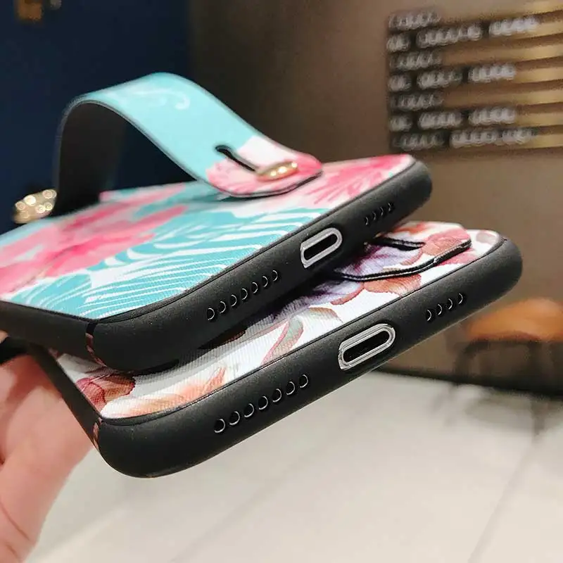 Мягкий чехол на запястье для iphone XR Xs Max X 6 6s 7 8 plus модный силиконовый с цветочной