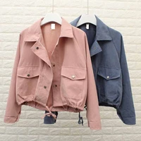 5 colors spring autumn new women jacket loose pocket casual cropped tops solid jacket coat fashion female outerwear jacket loose