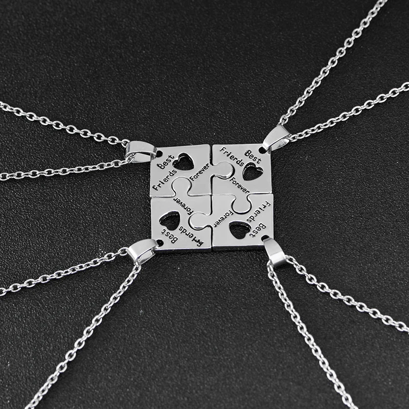 

Necklace Set For Friends Interlocking Jigsaw Puzzle Pendant Necklace Friendship Jewelry BFF Necklaces Best Friends Forever For 4