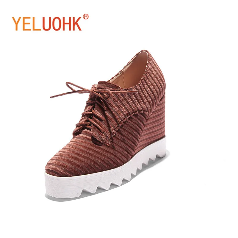 2018 г. весенние туфли на танкетке женские туфли-лодочки из флока высоком каблуке