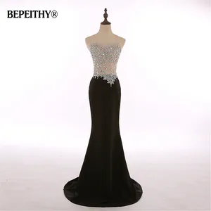 Реальные фотографии о-образный вырез лиф со стразами русалка Черное длинное вечернее платье вечерние элегантные халат De Soiree дешевые свадебные платья Новинка 2021