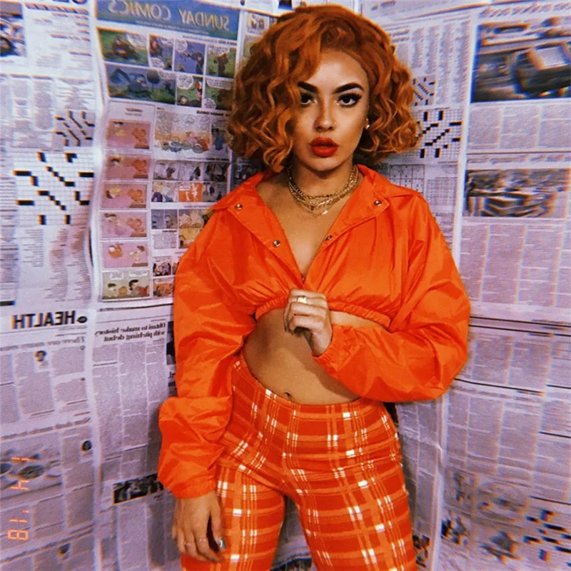 БЦ Укороченный свитшот Для женщин Мода Street wear оранжевый фиолетовый с длинным