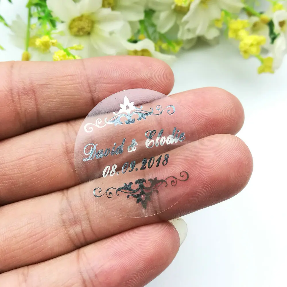Индивидуальные персонализированные серебряные наклейки из ПВХ 100 шт. прозрачный