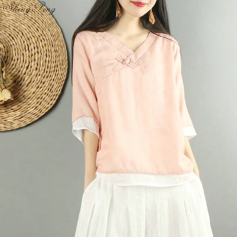 New Traditional Chinese Clothing Womens Tops Blouses Linen Button Shirt Oriental Female Cheongsam Top China Clothing G153 - Color: 1